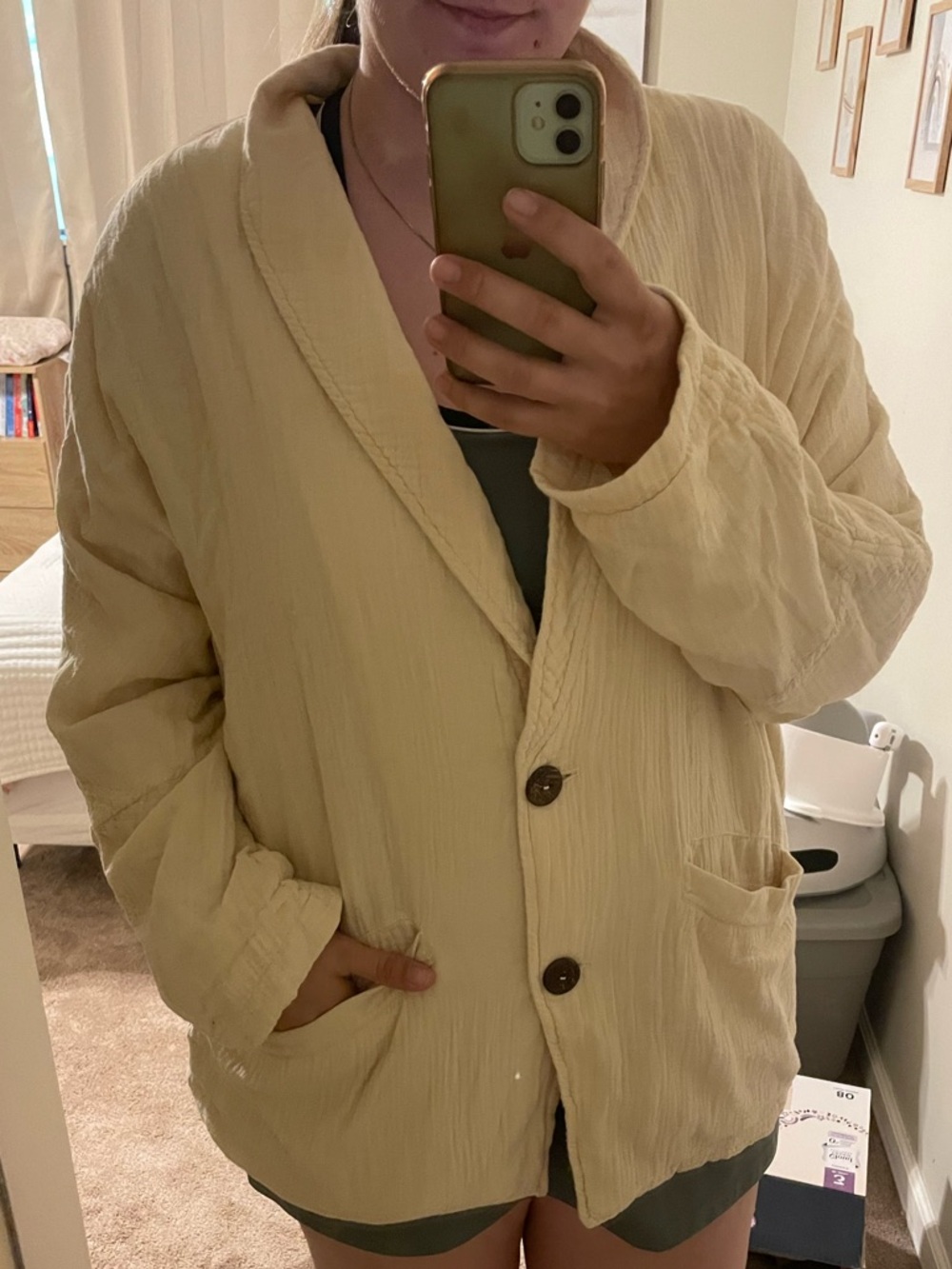 Free People Cream Quilted Collar Blazer Jacket